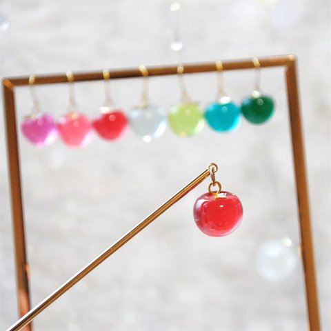 【色が選べる】かんざし　簪　りんご　リンゴ　浴衣　着物 　レジン　ヘアアクセサリー　推し活　推しカラー　成人式　結婚式