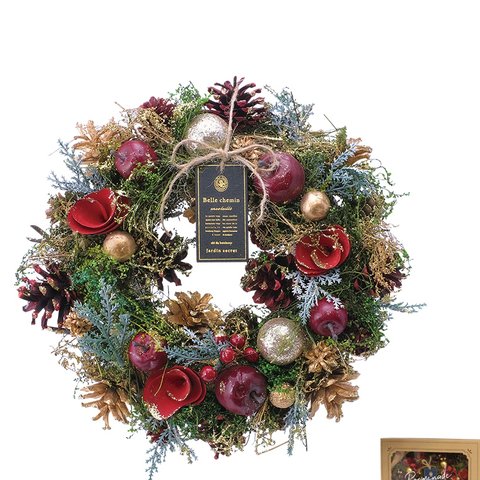🈹 早割🎄 ★M毎年飾れるクリスマスリース★【早割特別価格】クリスマスリース 　ナチュラルレッド＆グリーンゴールドM　リース　クリスマスギフト　お正月飾り　しめ縄　しめ飾り　お正月リース　玄関リース