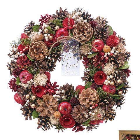 🈹 早割🎄★再販4★毎年飾れるクリスマスリース 　アップル＆コーンL　クリスマス　クリスマスギフト　お正月飾り　しめ縄　しめ飾り　スワッグ　お正月リース　玄関リース　ドアリースクリスマスス
