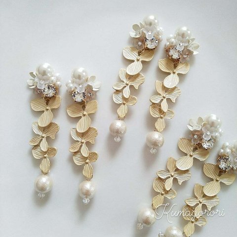 特集掲載　殿堂入り✨結婚式　お呼ばれ用にも◎　ブーケ×三連フラワーイヤリング　ピアス　ブライダルアクセサリー　紫陽花　